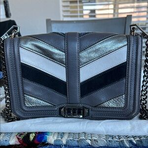 Rebecca Minkoff Metallic and Black Love Chevron Crossbody Bag